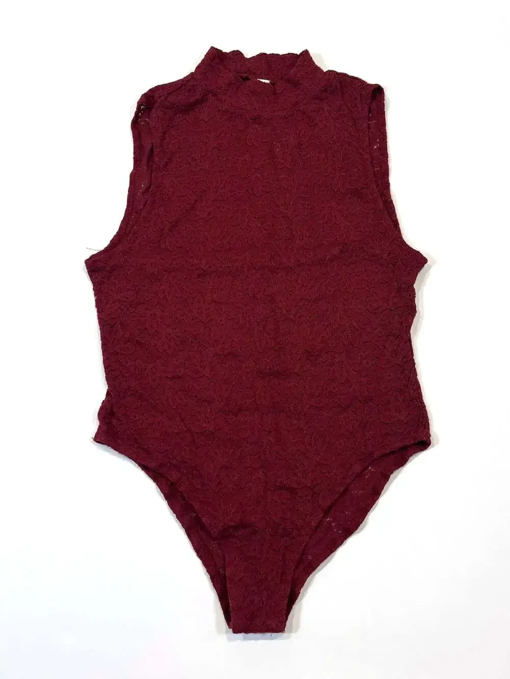 Free People Lace Bodysuit Mock Neck Sleeveless Burgundy Wine - Size Medium